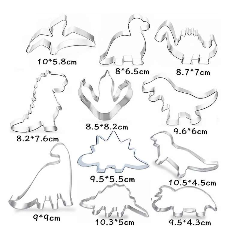 11pcs Cute Cartoon Dinosaur Cookie Cutter Mould Stainless Steel Molds