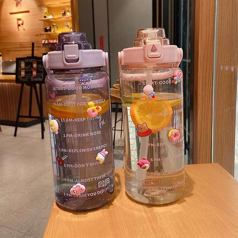 2l Sports Bottle with Straw Portable Summer Drinking Bottle Blue