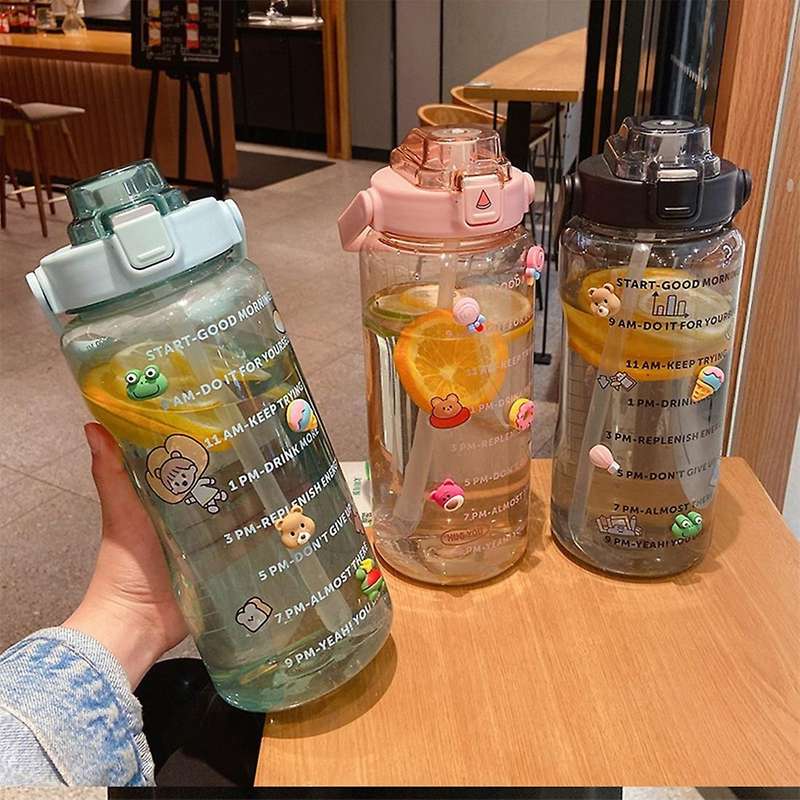 2l Sports Bottle with Straw Portable Summer Drinking Bottle Blue