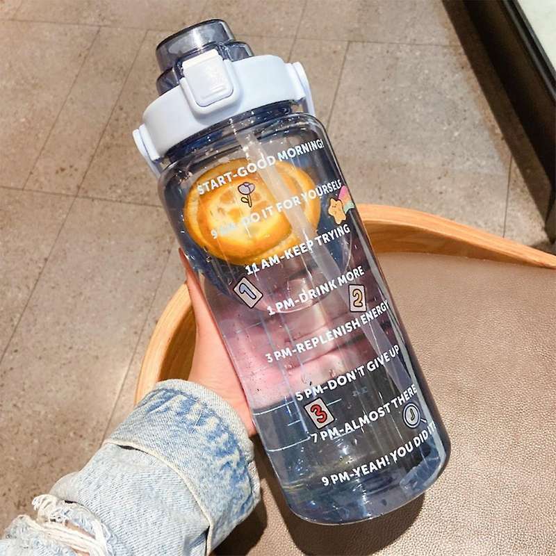 2l Sports Bottle with Straw Portable Summer Drinking Bottle Blue