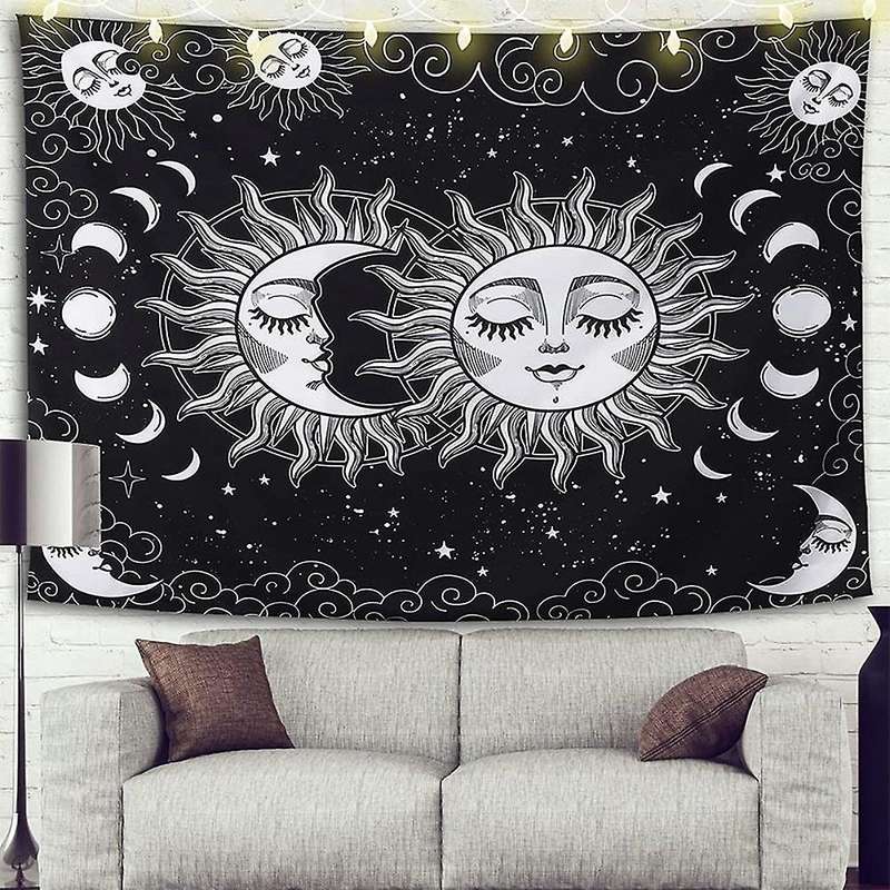 Sun and Moon Tapestry Wall Hanging Tapestry Black(51.2x59.1 Inches)