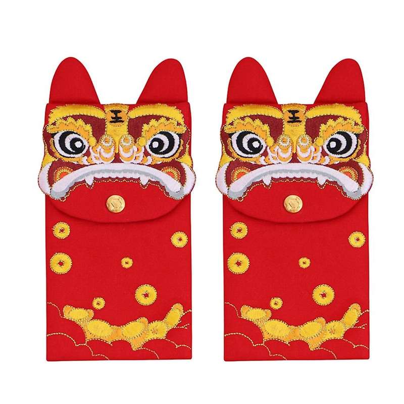 2pcs Chinese Silk Embroidery Red Envelopes, for Spring Festival,tiger