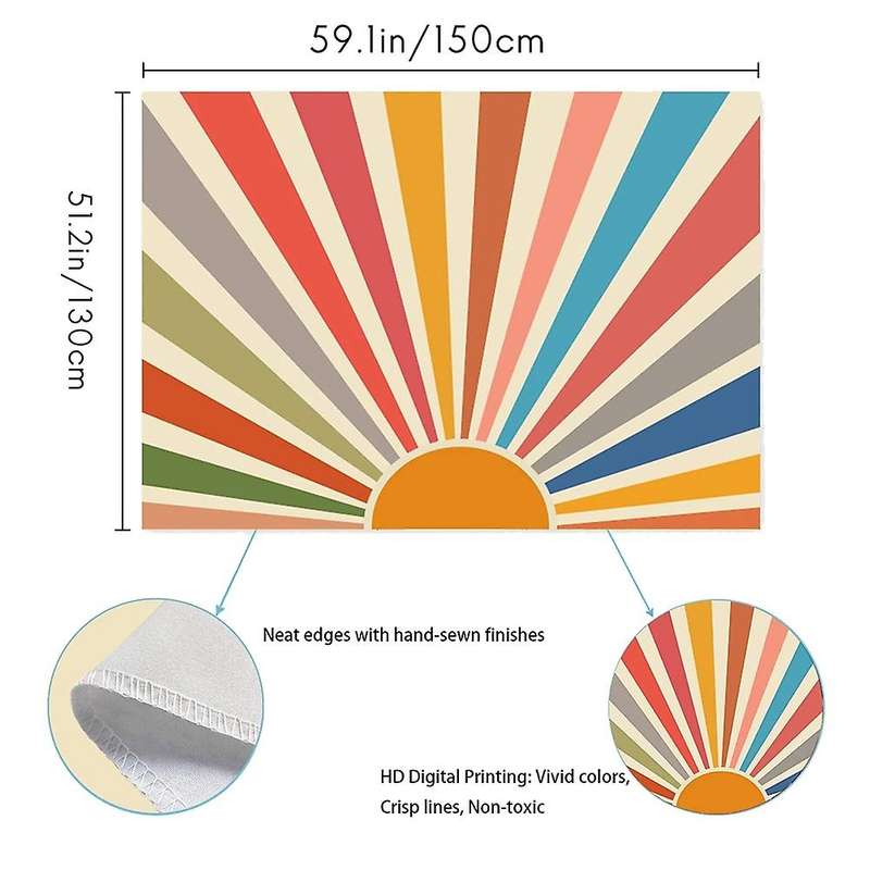 Sun Tapestry Boho Wall Hanging Rainbow Geometric Abstract 51 X 59inch