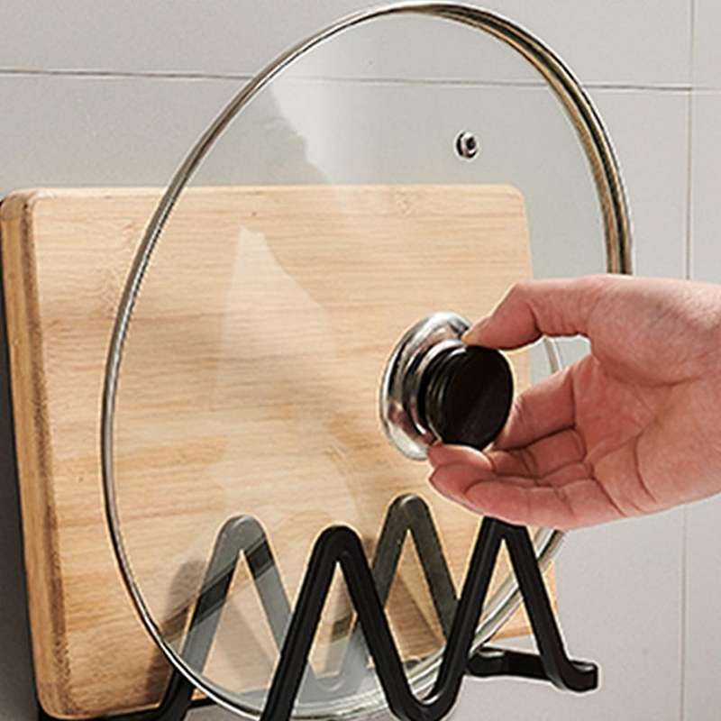 Punch-free Pot Cover Rack Knife Holder Kitchen Storage Rack(black)