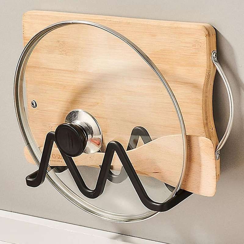 Punch-free Pot Cover Rack Knife Holder Kitchen Storage Rack(black)