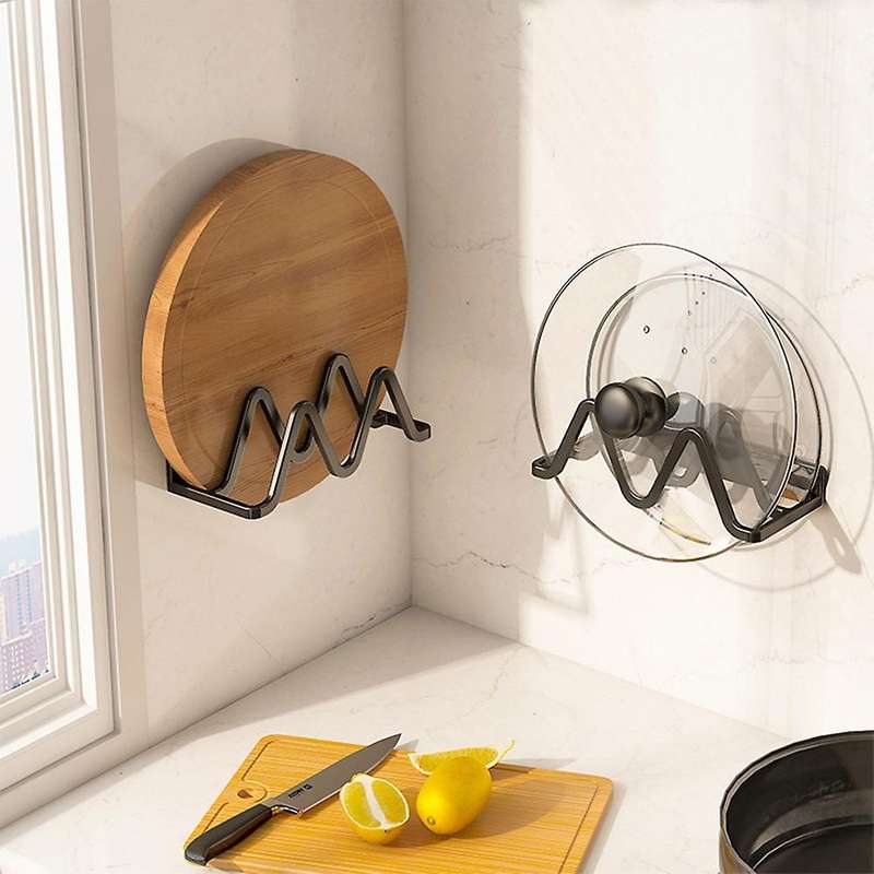 Punch-free Pot Cover Rack Knife Holder Kitchen Storage Rack(black)