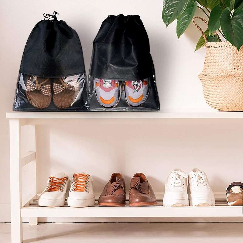 15 Pcs Travel Shoe Bag, Portable Drawstring Shoes Storage Bags Black