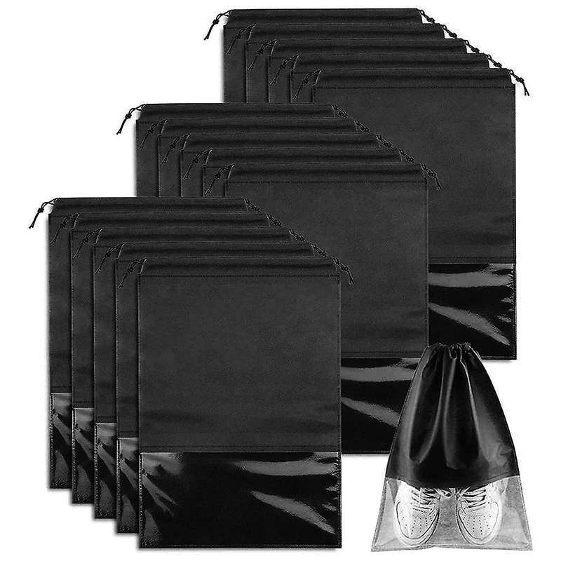 15 Pcs Travel Shoe Bag, Portable Drawstring Shoes Storage Bags Black