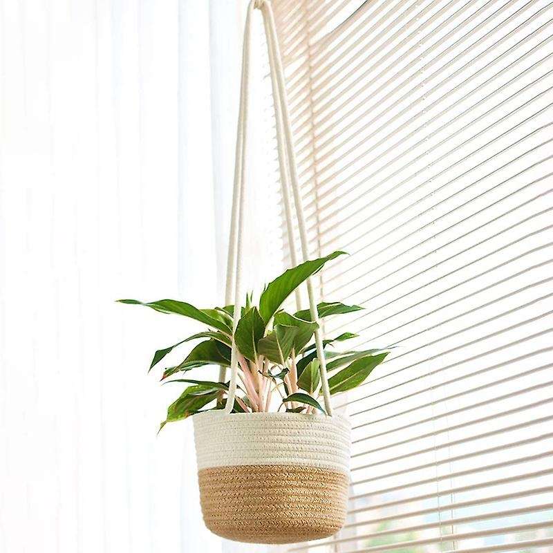 Hanging Plant Basket with Jute and Cotton Cord Indoor Up Flower Pot