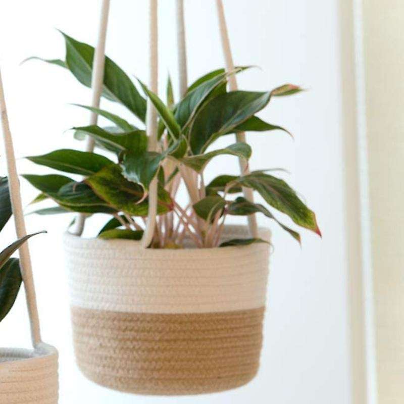 Hanging Plant Basket with Jute and Cotton Cord Indoor Up Flower Pot
