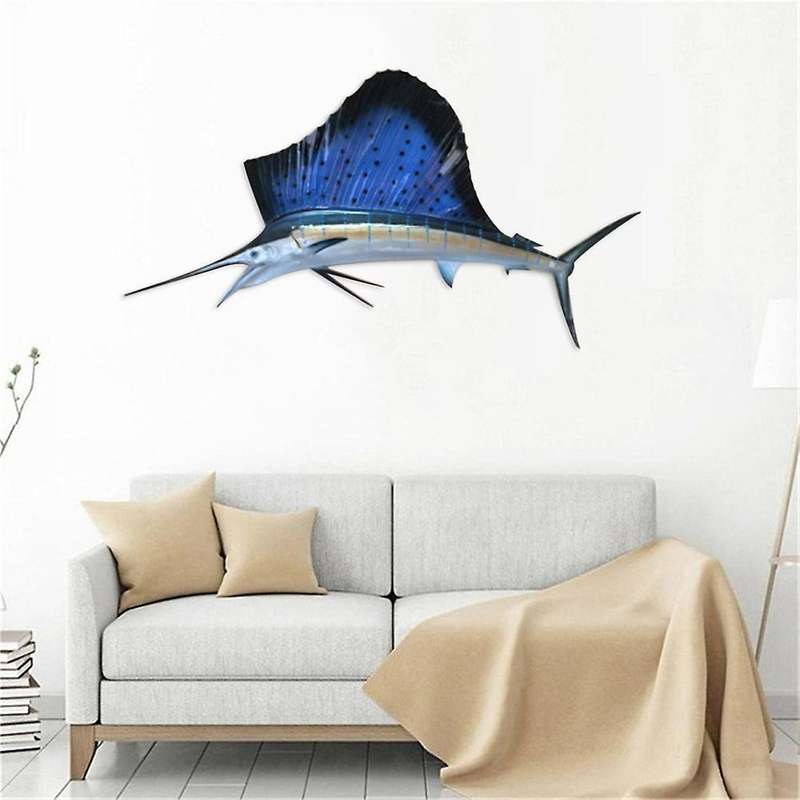 Wrought Iron Shark Pendant Metal Wall Mural Home Ornament,12x40cm
