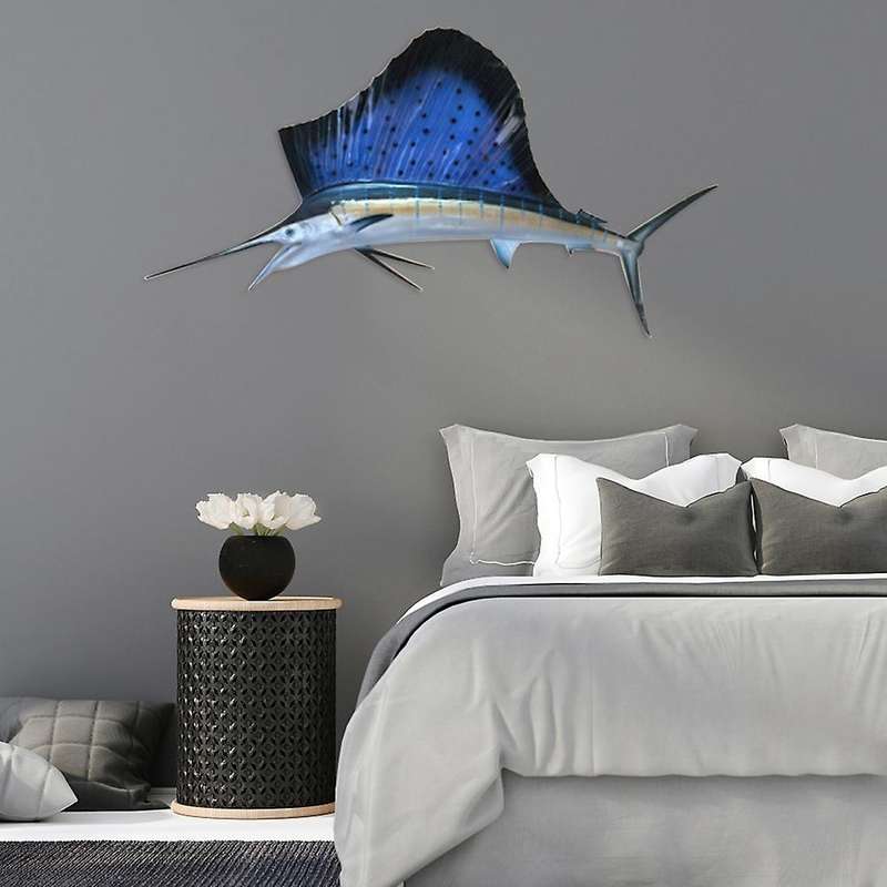 Wrought Iron Shark Pendant Metal Wall Mural Home Ornament,12x40cm