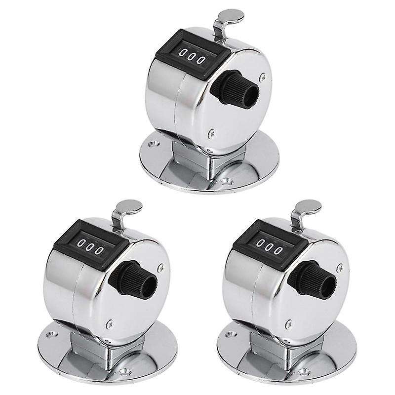 3x Round Base 4 Digit Manual Hand Tally Mechanical Palm Click Counter