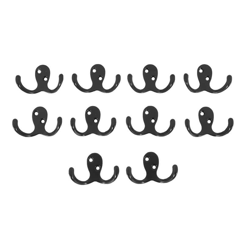 10 Pcs Heavy Duty Double Prong Coat Hooks Wall Mounted