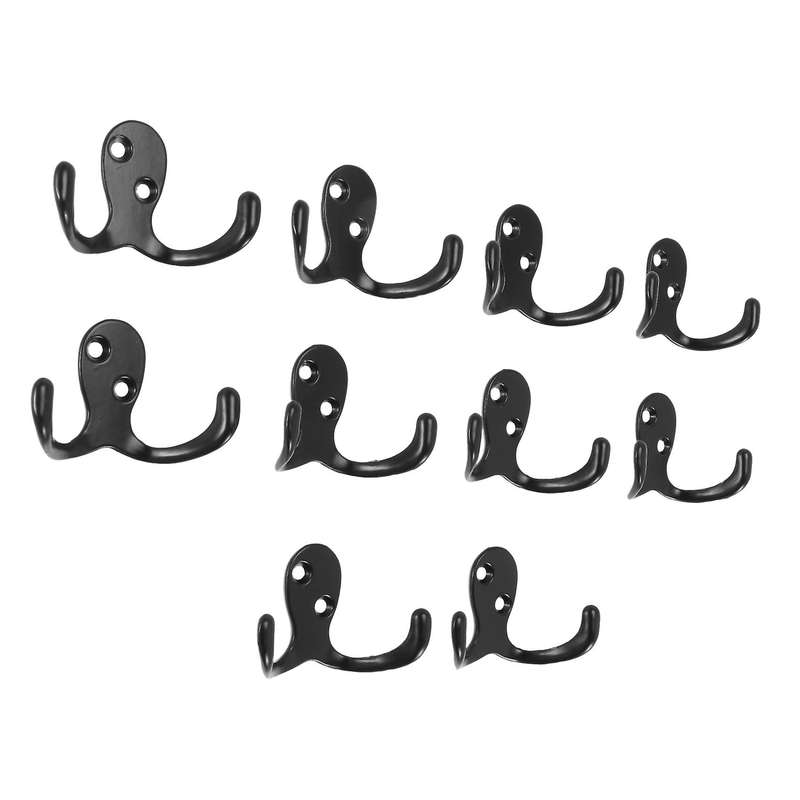 10 Pcs Heavy Duty Double Prong Coat Hooks Wall Mounted