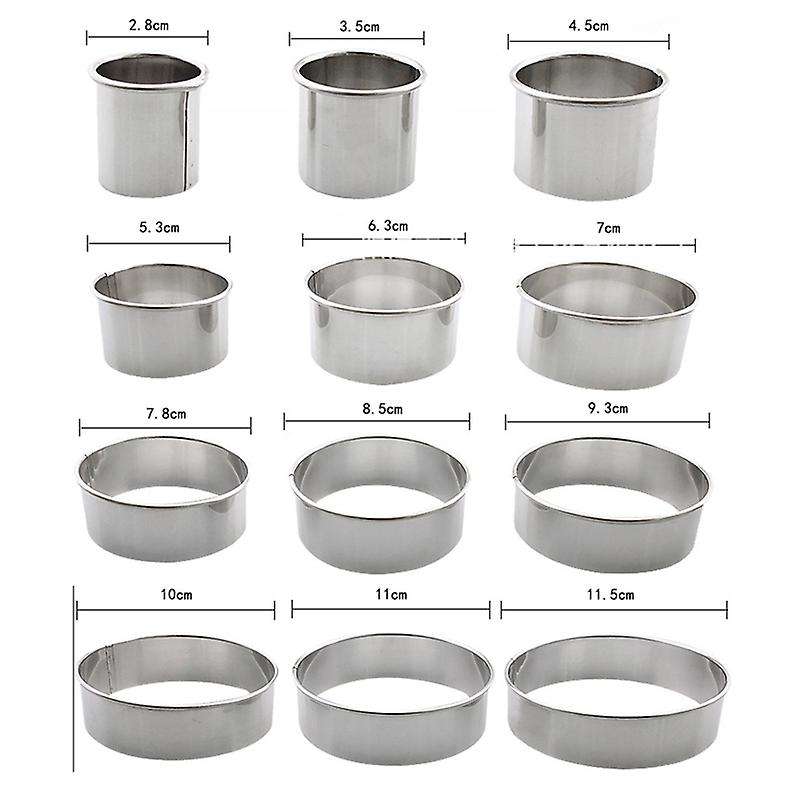 12pcs Stainless Steel Round Cake Mold Baking Mousse Ring Tools