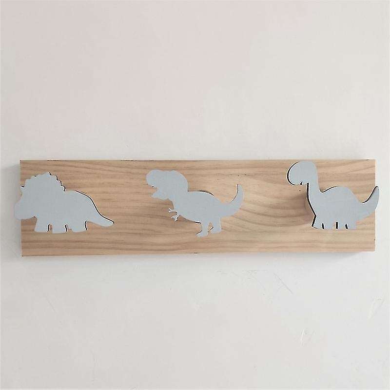 Kids Dinosaur Wall Mounted Coat Hooks Wooden Door Hanger -gray