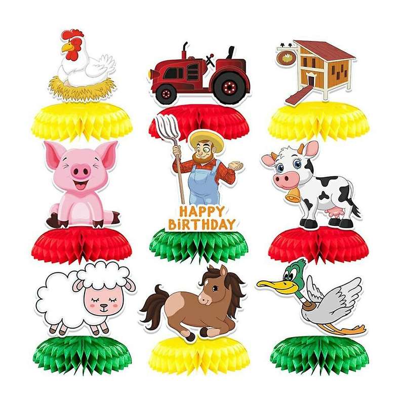 9 Pcs Farm Theme Party Honeycomb Centerpieces Ornaments