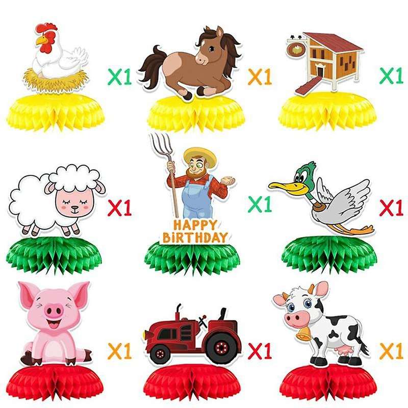 9 Pcs Farm Theme Party Honeycomb Centerpieces Ornaments