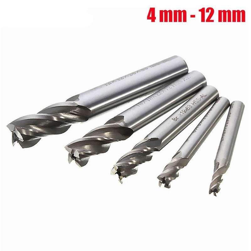 5pcs Straight Shank End Mill Cutter 4 Flute Drill Bit 4/6/8/10/12mm