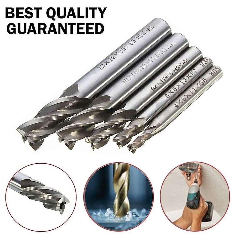 5pcs Straight Shank End Mill Cutter 4 Flute Drill Bit 4/6/8/10/12mm