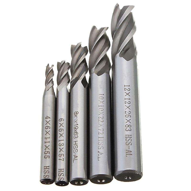 5pcs Straight Shank End Mill Cutter 4 Flute Drill Bit 4/6/8/10/12mm