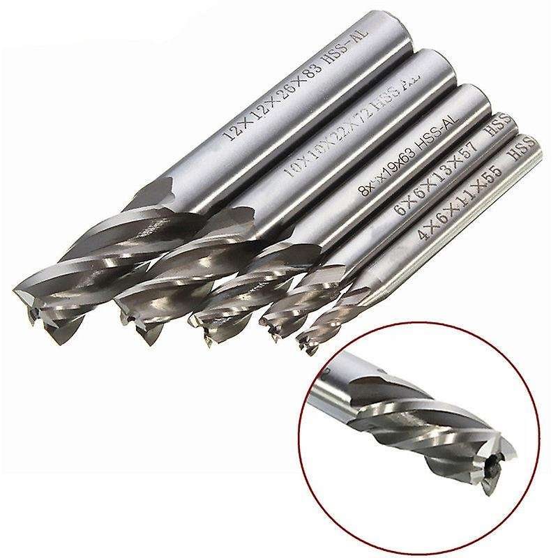 5pcs Straight Shank End Mill Cutter 4 Flute Drill Bit 4/6/8/10/12mm