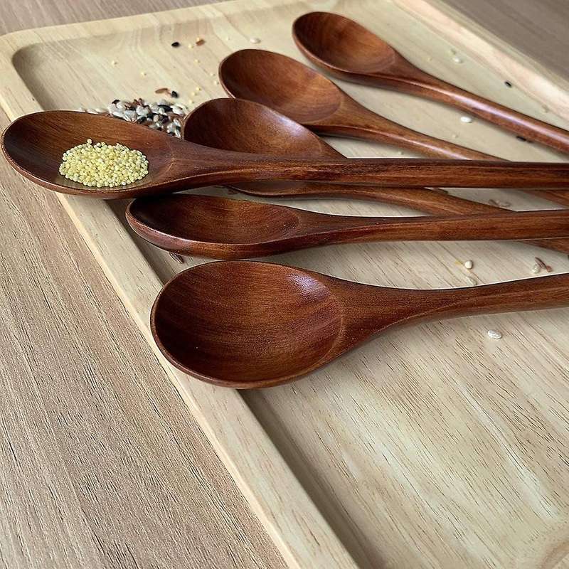 Wood Spoons for Cooking Set, 13 Inch Long Handle, 6 Pcs