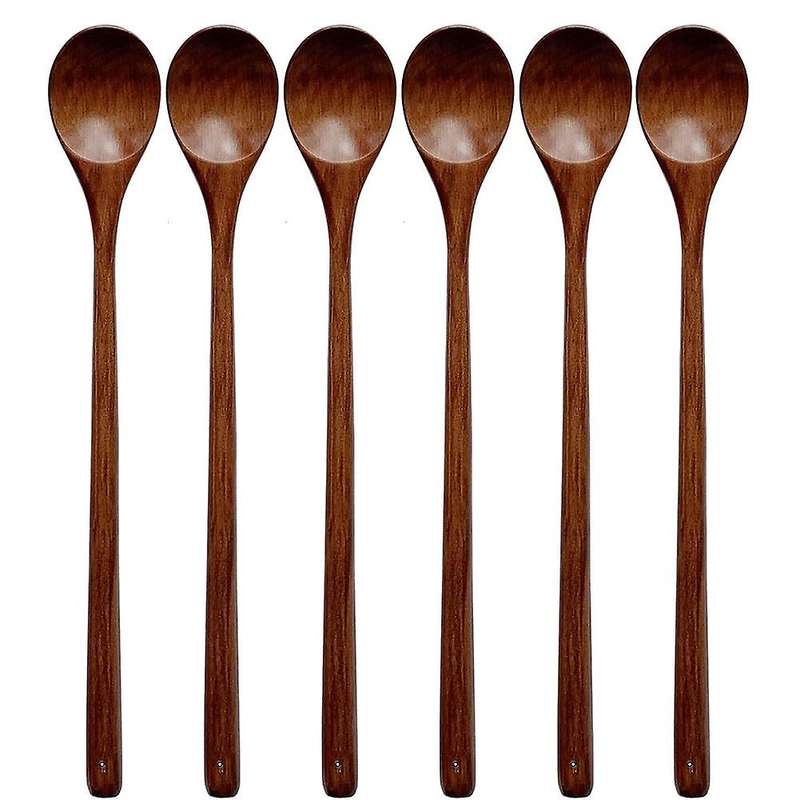 Wood Spoons for Cooking Set, 13 Inch Long Handle, 6 Pcs
