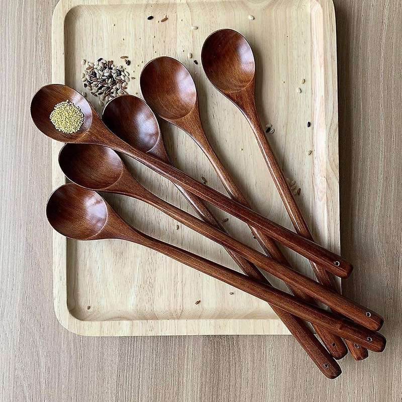 Wood Spoons for Cooking Set, 13 Inch Long Handle, 6 Pcs