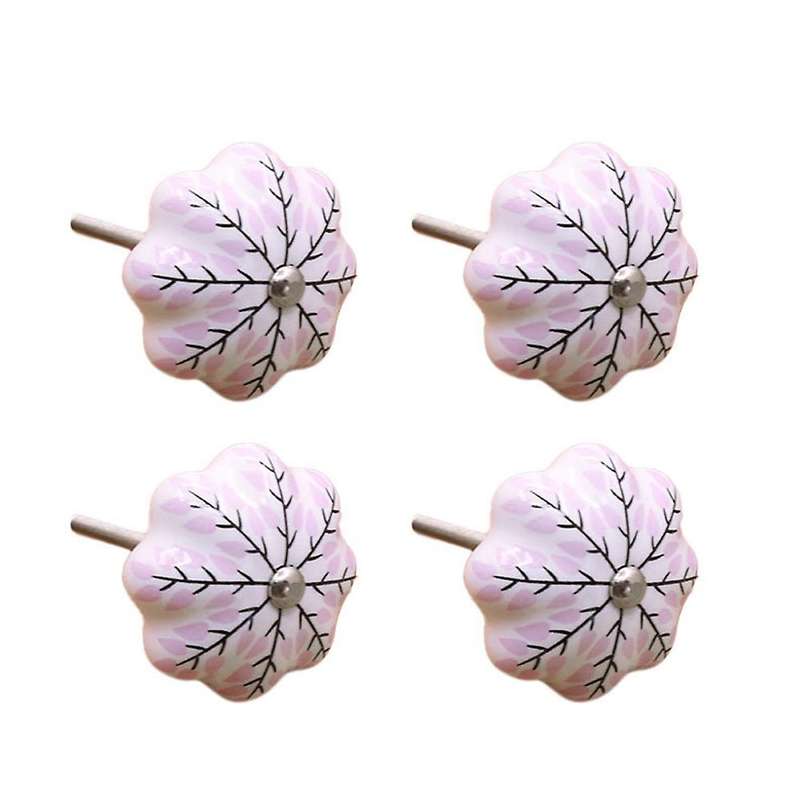 4pcs Ceramic Handles Retro Pink and White Ceramics for Drawers Door