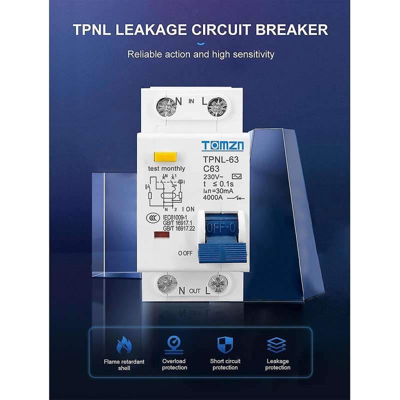 Tomzn Tpnl Dpnl 230v 1p+n Residual Current Circuit Breaker, Tpnl 63a