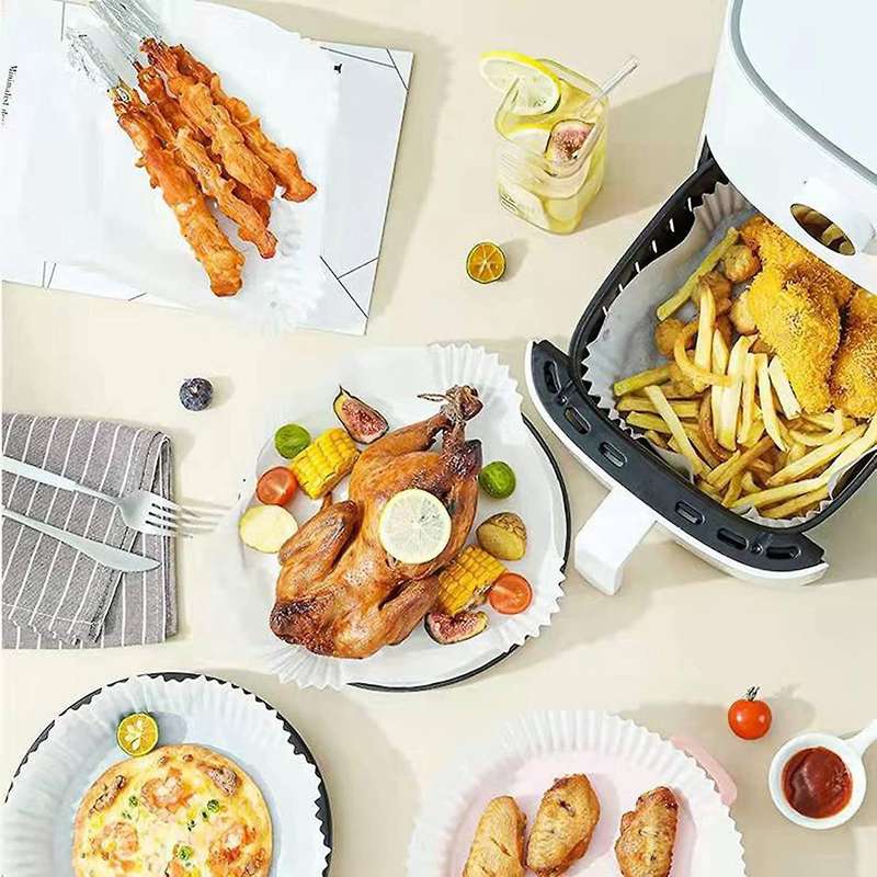 100 Pcs 6.3 Inch Air Fryer Liner Wood Pulp Paper Wood Pulp Paper B