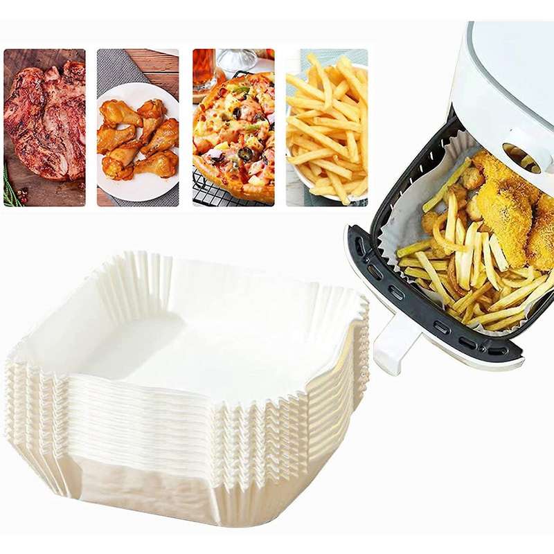 100 Pcs 6.3 Inch Air Fryer Liner Wood Pulp Paper Wood Pulp Paper B