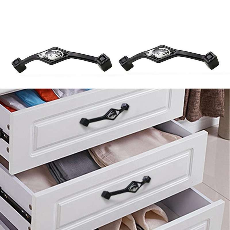 2pcs Cupboard Handles Black Zinc Alloy Door Handles for Home Kitchen