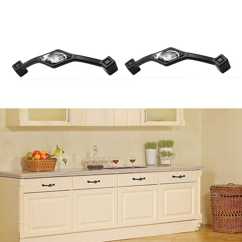 2pcs Cupboard Handles Black Zinc Alloy Door Handles for Home Kitchen