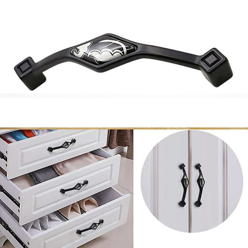 2pcs Cupboard Handles Black Zinc Alloy Door Handles for Home Kitchen