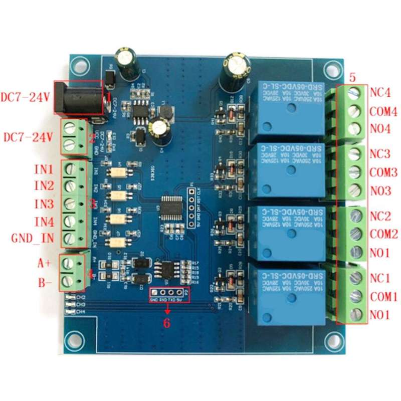 Modbus Rtu 4 Way Relay Module 7-24v Relay Module Switch Rs485/ttl