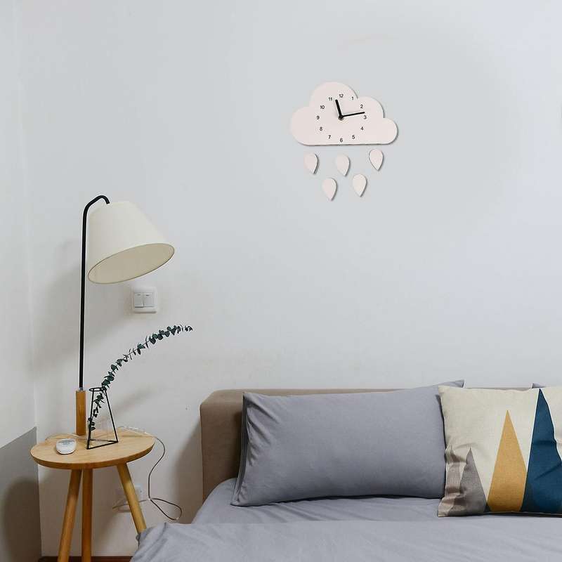 Nordic Style Nursery Wooden Cloud Water Droplets Clock Wall Hanging