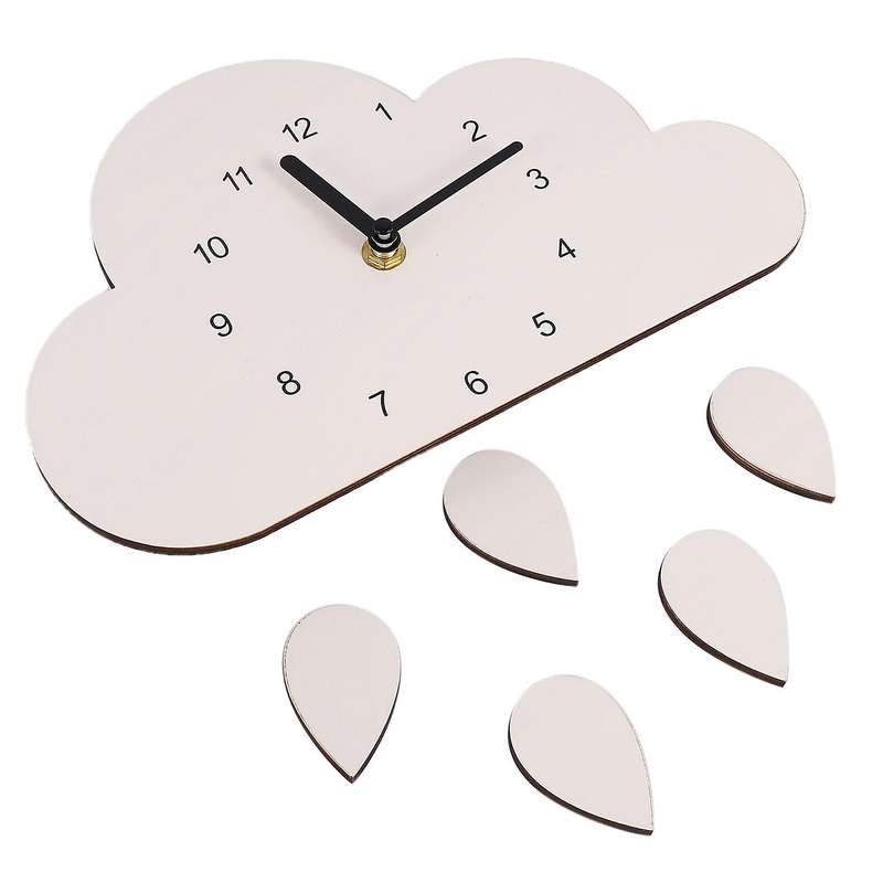 Nordic Style Nursery Wooden Cloud Water Droplets Clock Wall Hanging