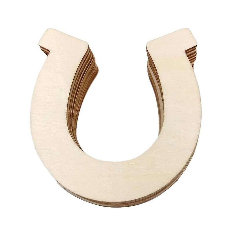 48pcs Diy Wooden Slices Unpainted Cut Horseshoe Chip Wooden Pieces