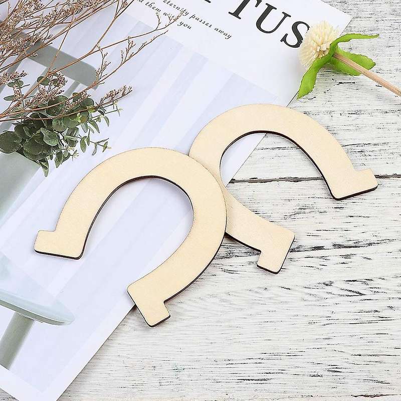 48pcs Diy Wooden Slices Unpainted Cut Horseshoe Chip Wooden Pieces