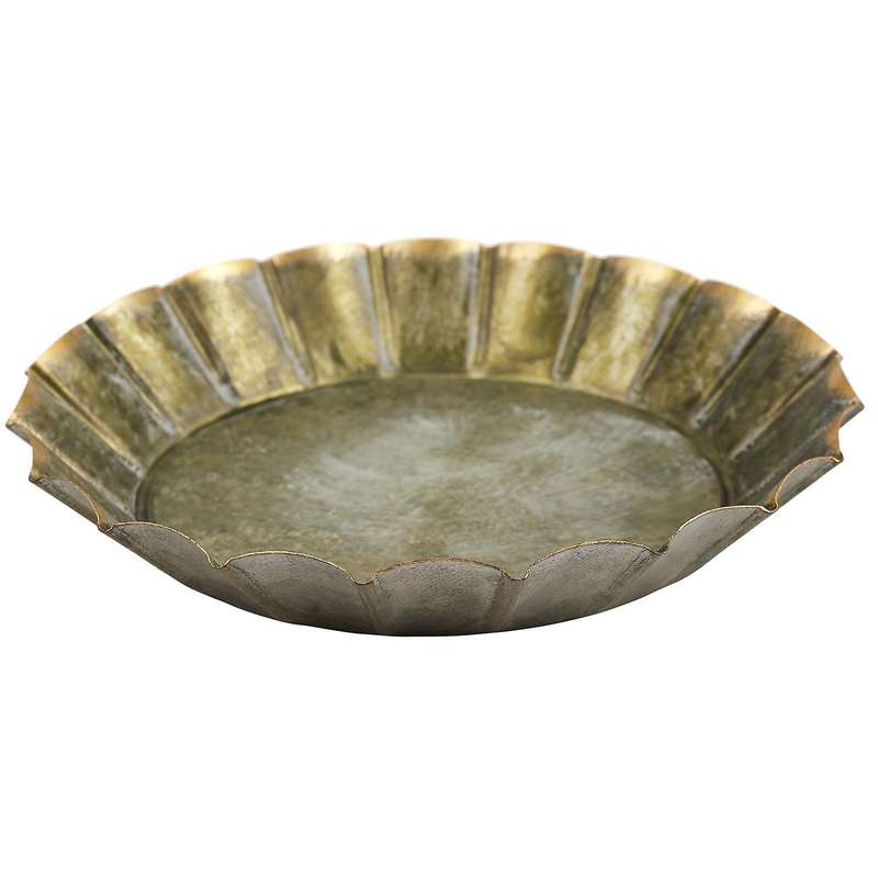 Antique Metal Tray Ribboned Round Iron Tray Rustic Retro Tray-l