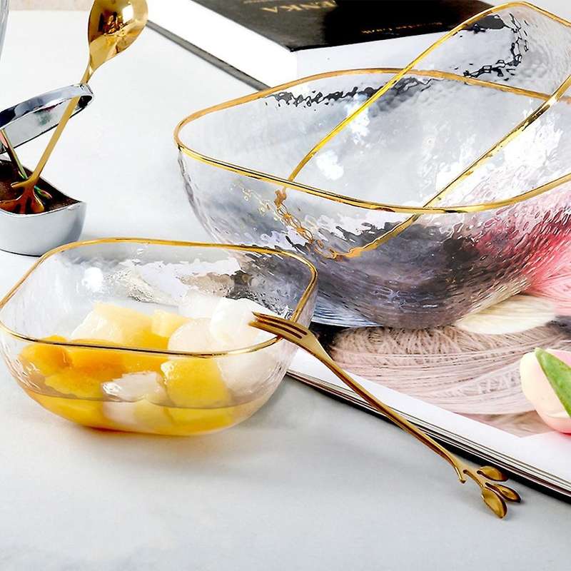 Creative Phnom Penh Hammer Pattern Square Glass Bowl Salad Bowl S