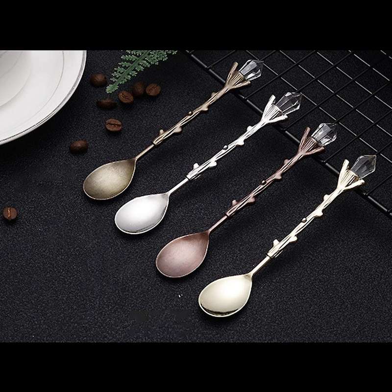 16 Pcs Retro Crystal Head Branch Alloy Small Spoon Creative Mug Spoon