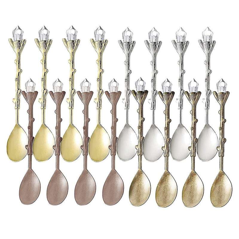 16 Pcs Retro Crystal Head Branch Alloy Small Spoon Creative Mug Spoon