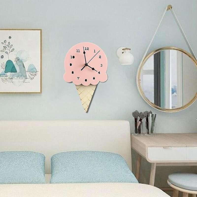 Nordic Ins Style Ice Cream Sharped Wall Hanging Clock, Cartoon Silent