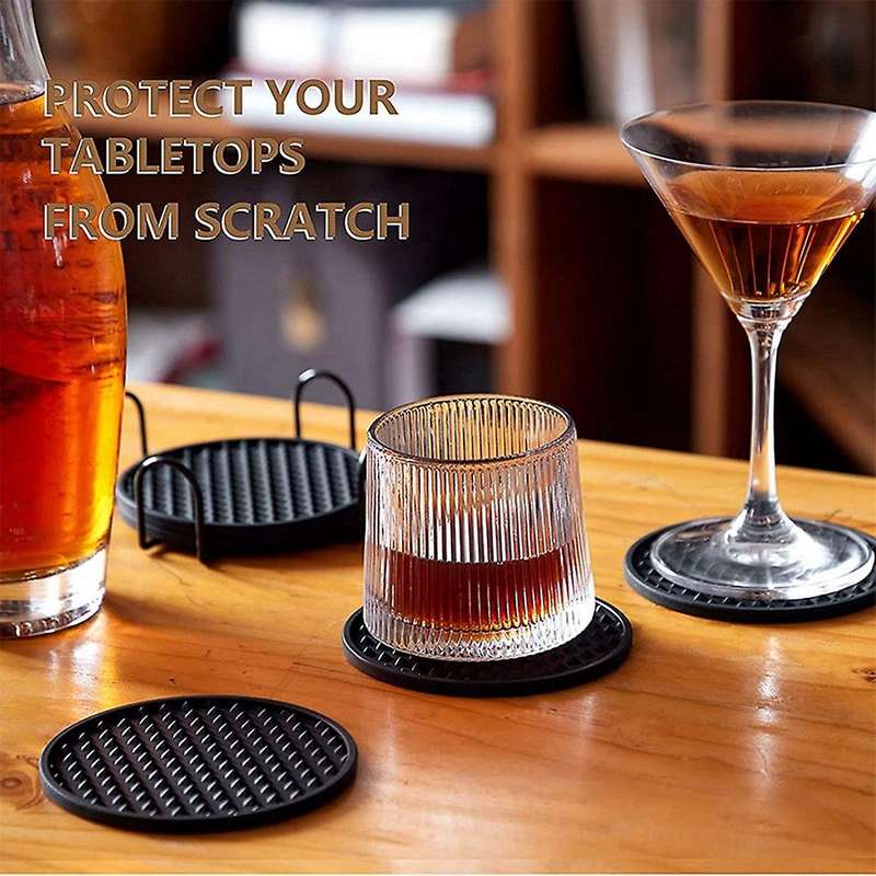 6pcs Silicone Coaster, with Holder, for Bar, Desktop, Non-slip(green)