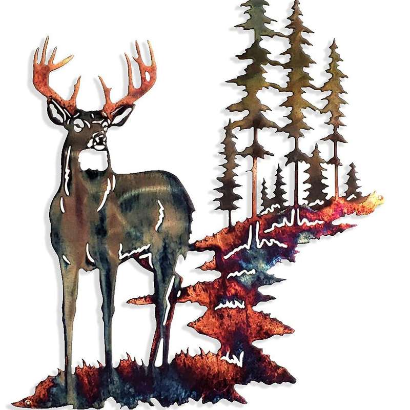 Metal Deer Wall Art Forest Deer Wall Decor Metal Tree Deer Wall Art
