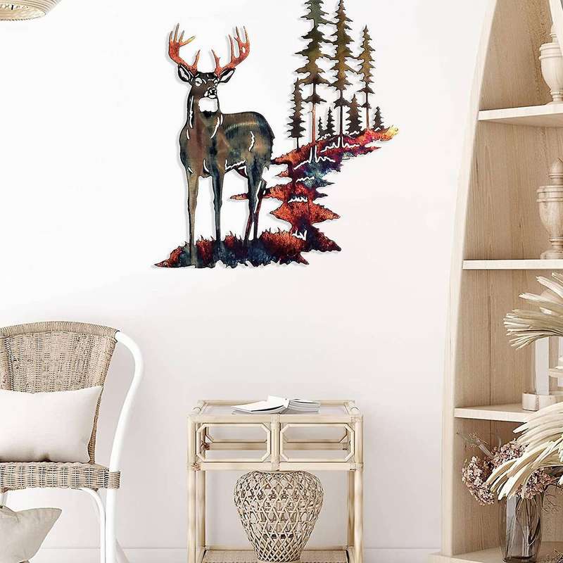 Metal Deer Wall Art Forest Deer Wall Decor Metal Tree Deer Wall Art